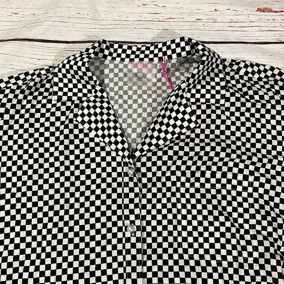 NWT Terez Short Sleeve Button Down in Racing Check - Picture 7 of 10